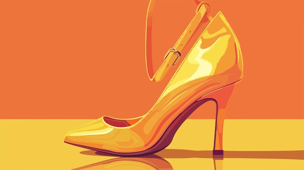 Vector stylish yellow high heels and purse on orange background