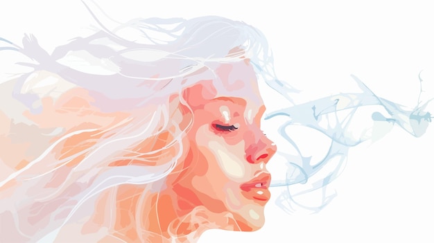 Stylish Young Blonde Woman with Hair in Smoke