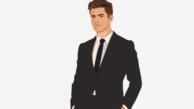 Vector stylish young businessman in black dress isolated on white background