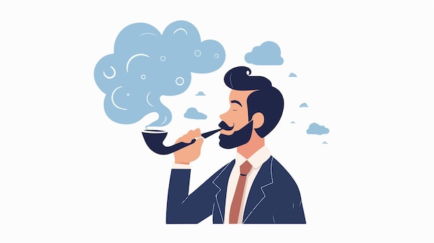 Stylish Young Businessman Enjoying Pipe Smoke with Cloud Effect