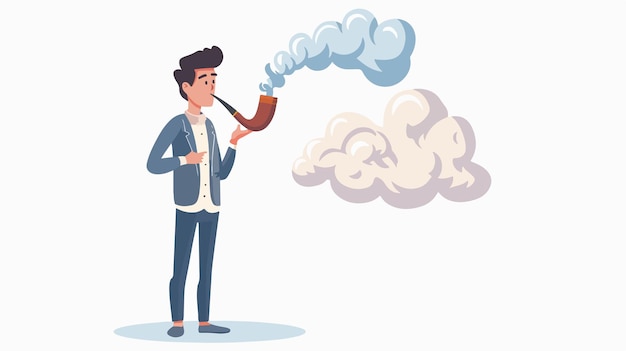 Stylish Young Businessman Enjoying Pipe Smoke with Cloud Effect