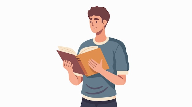 Stylish Young Man Holding Opened Book in Casual Attire