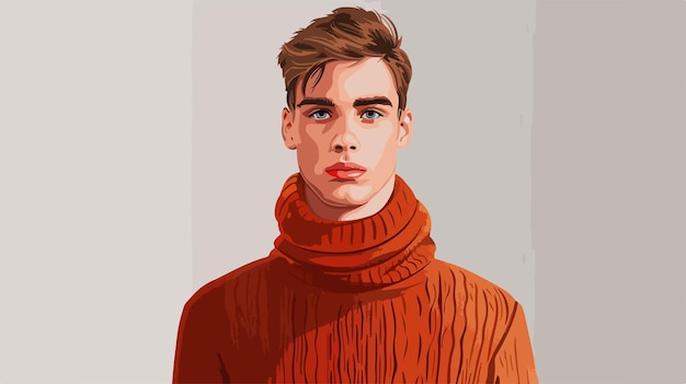 Vector stylish young man in knitted sweater on grey background