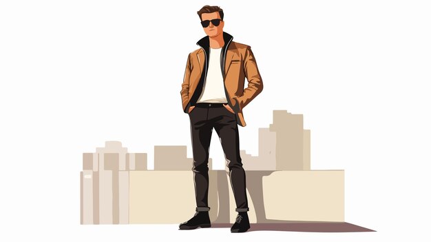 Vector stylish young man posing near wall on rooftop