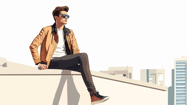 Vector stylish young man posing near wall