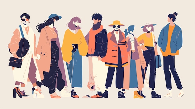 Vector stylish young people at street hand drawn collection