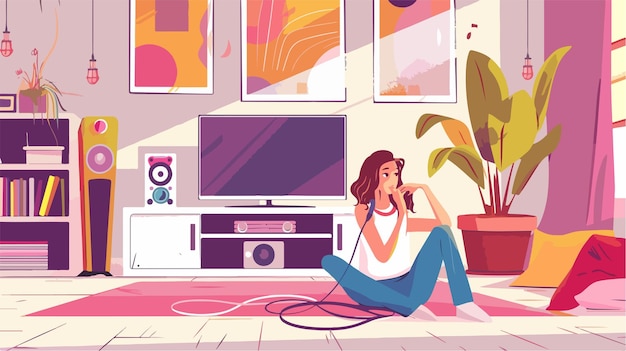 Stylish Young Woman Enjoying Music at Home