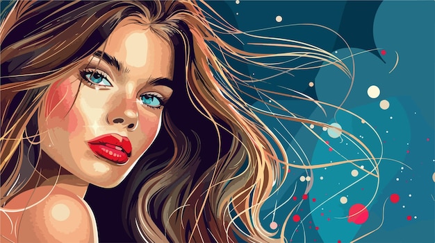 Stylish Young Woman Posing Against Foil Background Vector Illustration