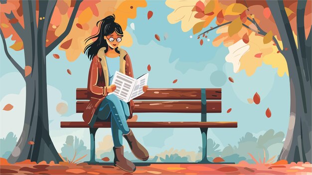 Stylish Young Woman Reading Newspaper on Bench Outdoors