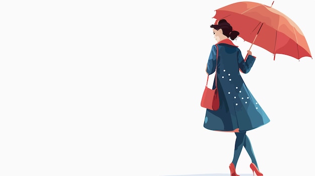 Vector stylish young woman in retro fashion with umbrella