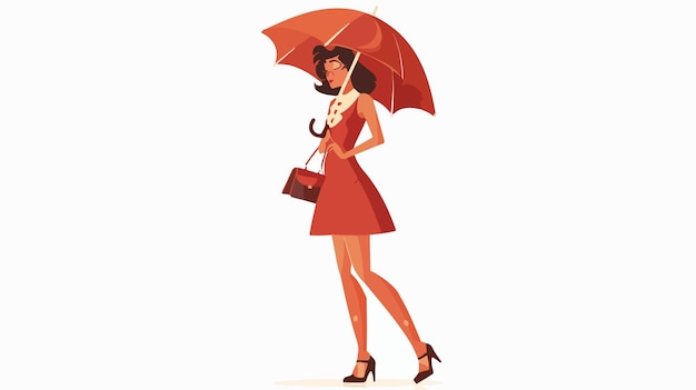 Stylish Young Woman in Retro Fashion with Umbrella