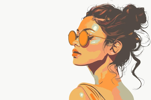 Stylish Young Woman with Sunglasses in Abstract Background Vector Illustration