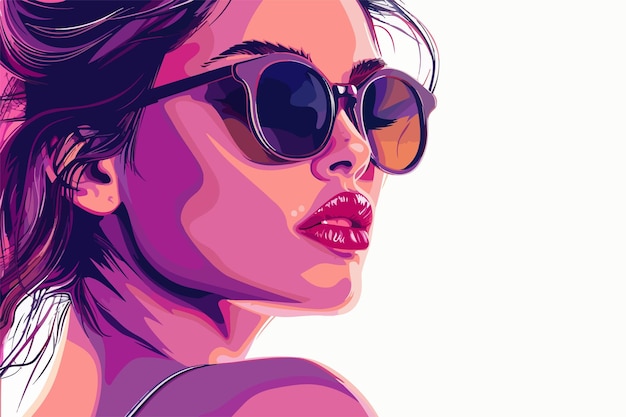 Stylish Young Woman with Sunglasses in Abstract Background Vector Illustration