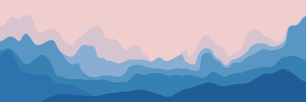 Stylization of mountain landscape ridges and sunset sky