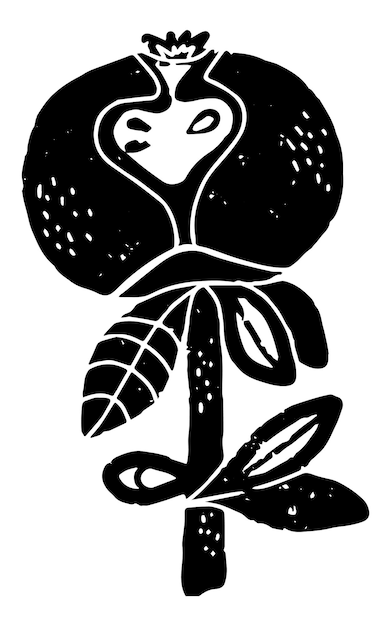 Stylized apple Handdrawn illustration in linocut style Black vector element for design