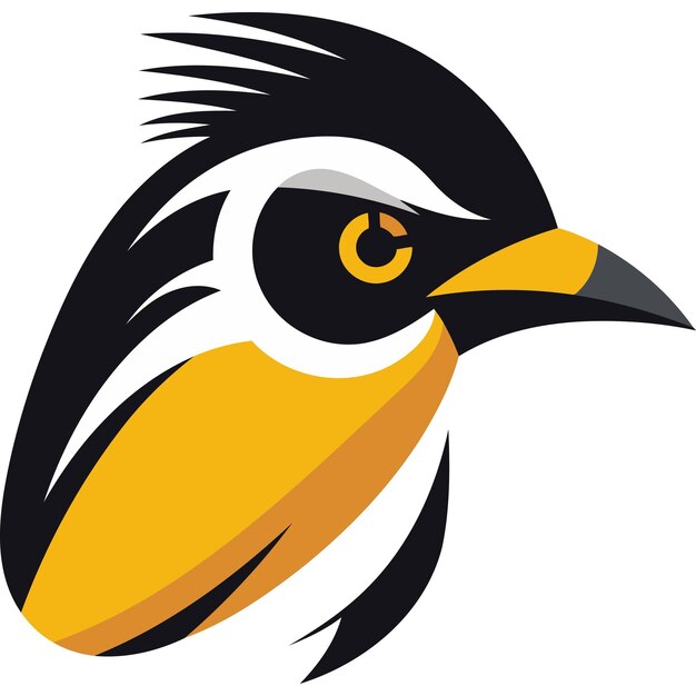 A stylized bird logo design featuring a bold black and yellow color scheme