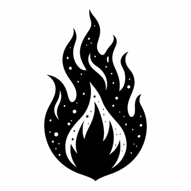 Stylized Black Flame Illustration with Abstract Design Elements