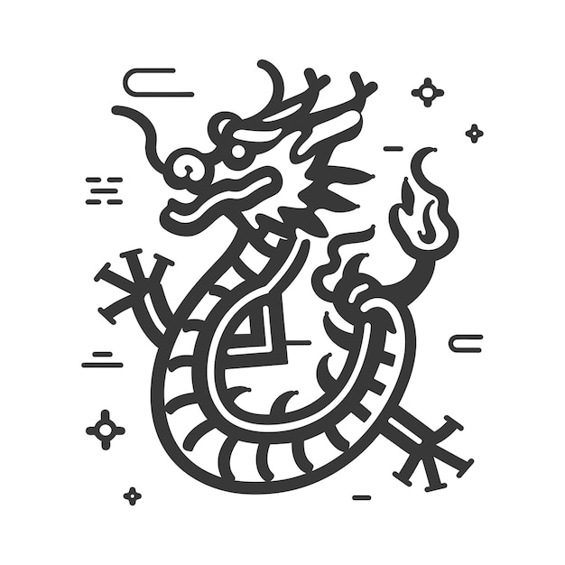 Vector a stylized black and white dragon illustration