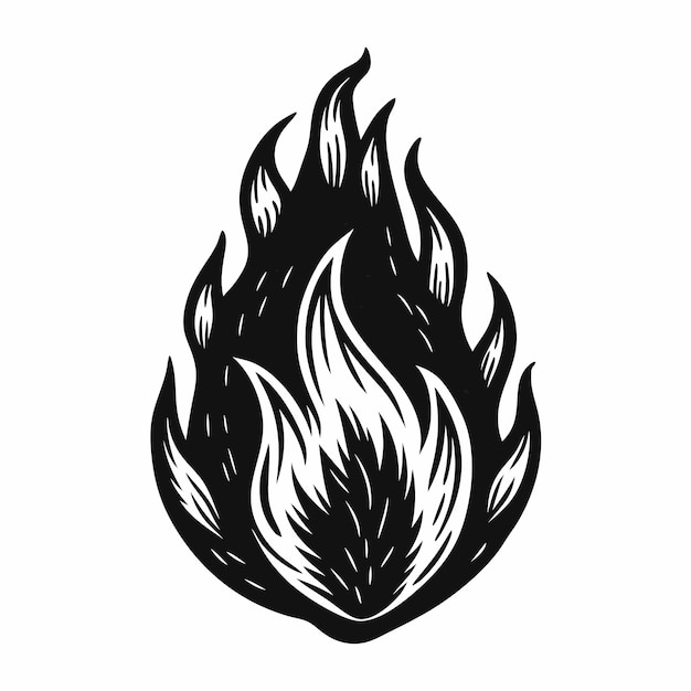 Stylized Black and White Flame Illustration for Modern Graphic Design Projects