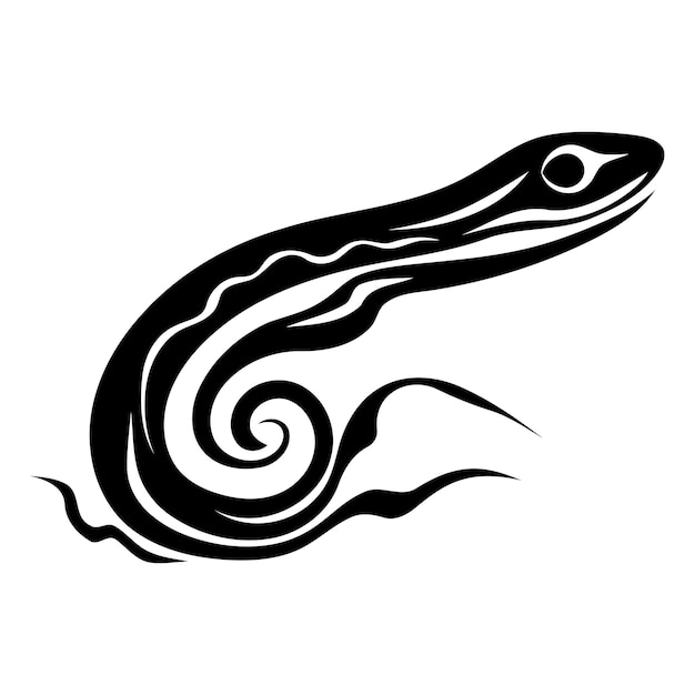 Stylized black and white illustration of a lizard with a spiral tail perfect for tattoo designs logo elements and creative projects