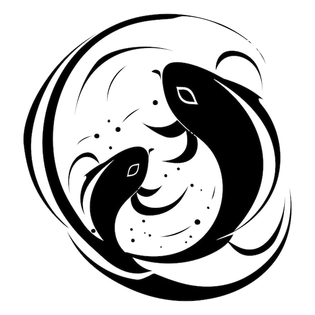 Vector stylized black and white illustration of two koi fish swimming in a circle perfect for tattoo designs branding or decorative elements