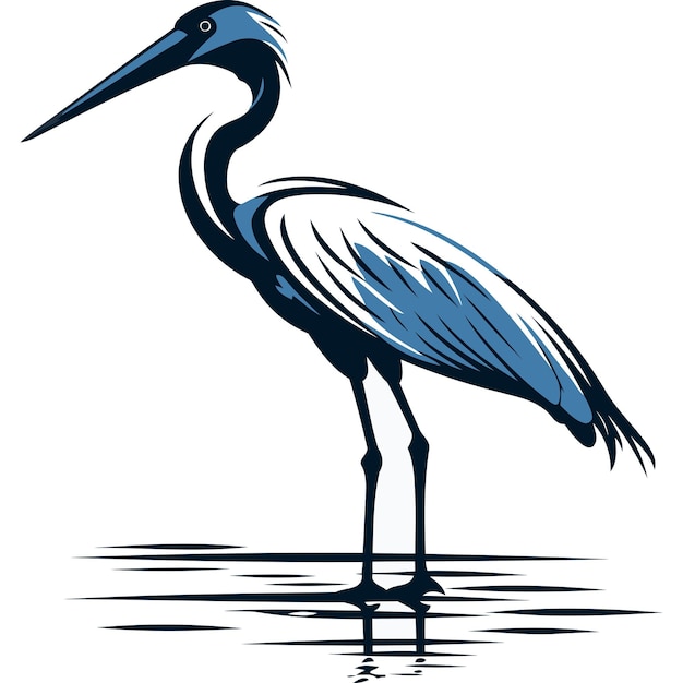 A stylized blue heron wading in shallow water perfect for naturethemed designs