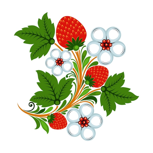 Stylized bouquet of berries and flowers with leaves color isolated image on a white background