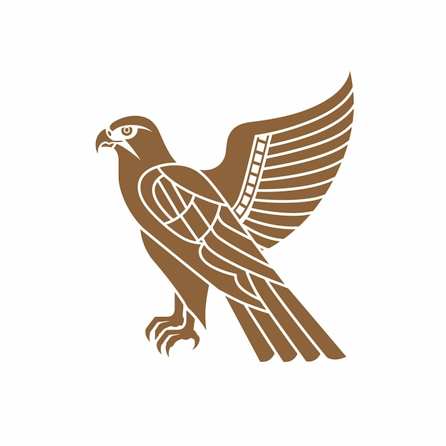 Vector stylized brown falcon illustration with intricate detailing on a white background