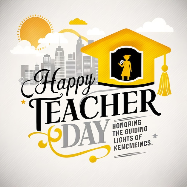 Stylized and celebratory image for Teachers Day a large yellow graduation cap