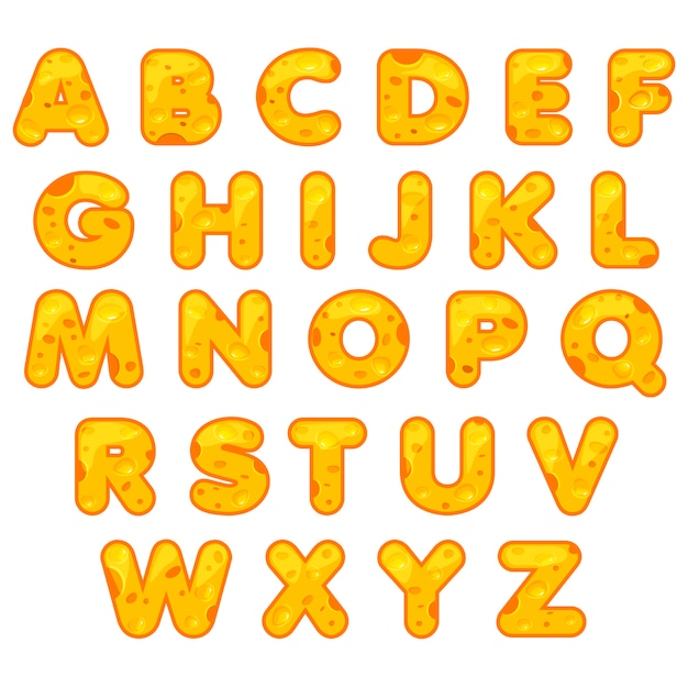 Stylized cute alphabet. Cartoon Cheese letters to make your own text