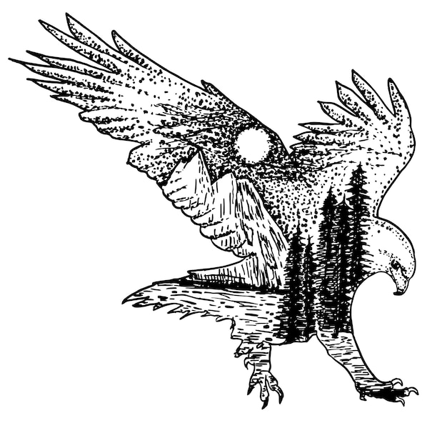 Stylized decorative eagle hand drawn 