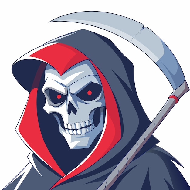 Vector a stylized depiction of a grim reaper character with a scythe