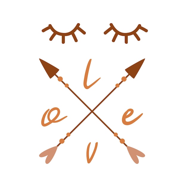 Stylized face from eyes arrows text Love Simple hand drawn trendy line portrait art