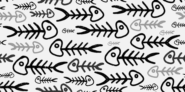 Stylized fish skeletons Texture illustration Vector seamless pattern