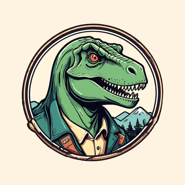 Stylized Green Dinosaur Badge Illustration