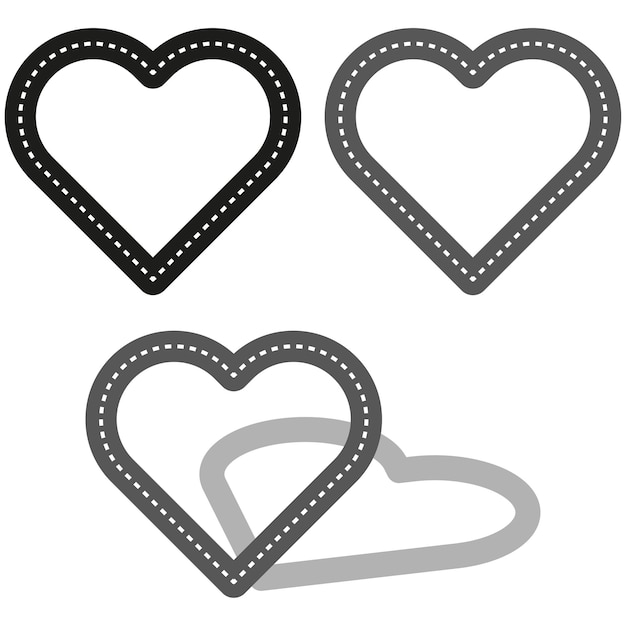 Stylized hearts with dashed outlines Shadow effect for depth Symbol of love and affection