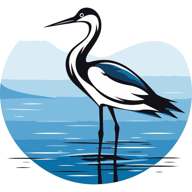 A stylized heron stands in a blue lake perfect for environmental conservation or naturethemed branding