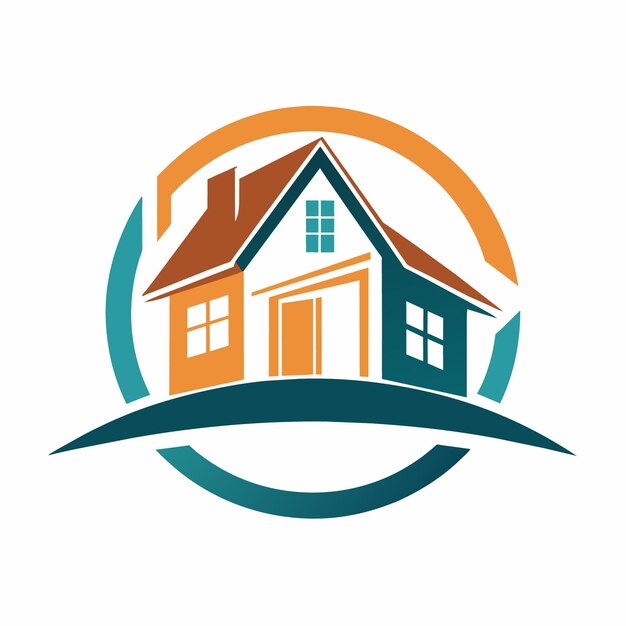 Vector a stylized house logo with a circular design featuring an orange roof teal walls and a white base