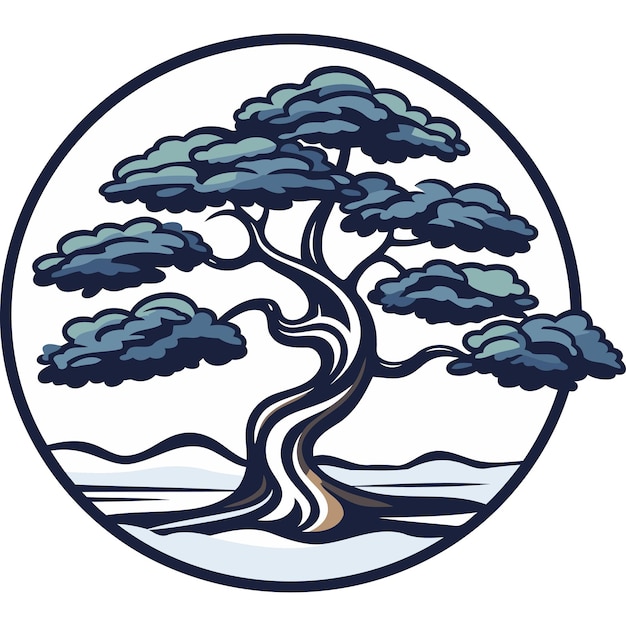 Vector a stylized illustration of a bonsai tree encircled by a thin line