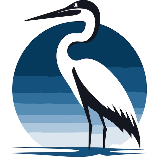 Vector a stylized illustration of a heron standing in water against a blue and white gradient background