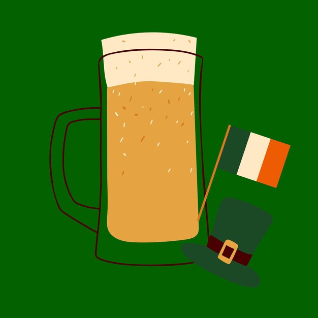 Stylized illustration mug of beer on green background for StPatrick holiday