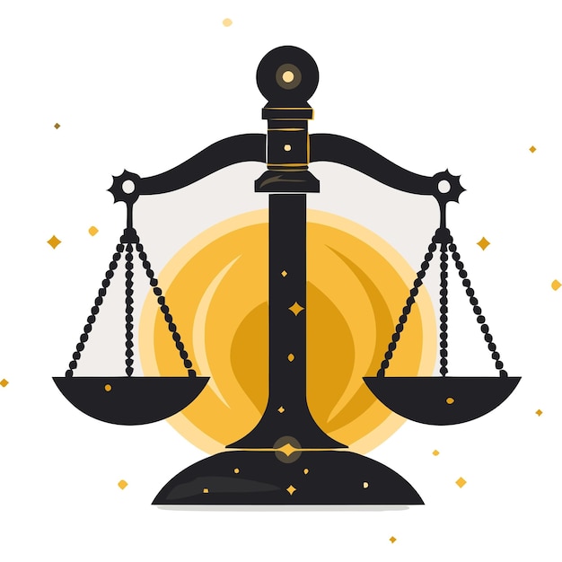 Vector a stylized illustration of a scale of justice against a sunburst background