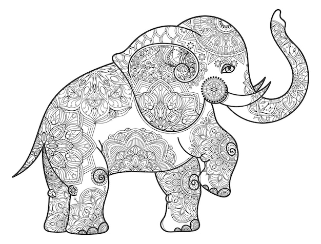 Stylized indian pattern in elephant silhouette Decorative ornament