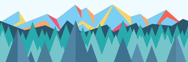 Stylized landscape abstract mountain view seamless border