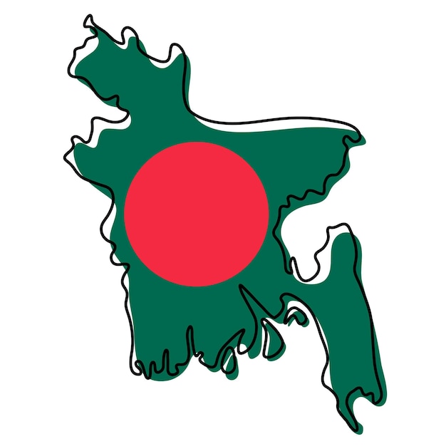 Stylized outline map of Bangladesh with national flag icon. Flag color map of Bangladesh vector illustration.