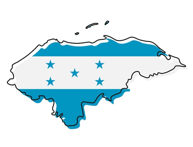 Stylized outline map of Honduras with national flag icon. Flag color map of Honduras vector illustration.