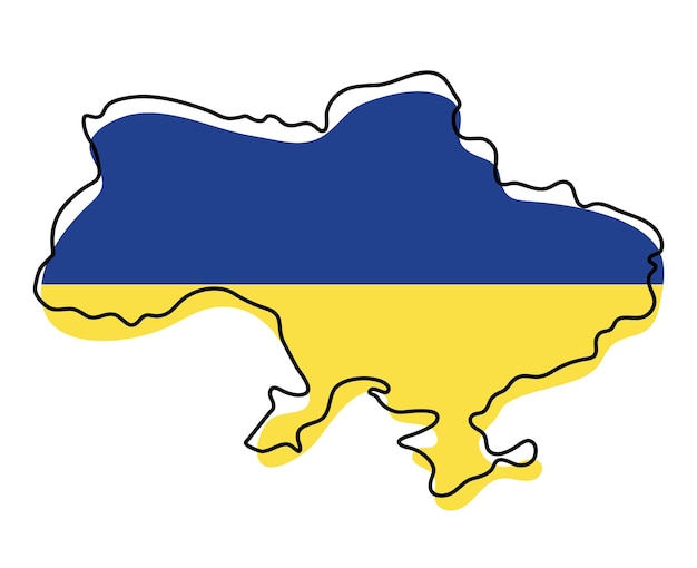 Stylized outline map of Ukraine with national flag icon. Flag color map of Ukraine vector illustration.