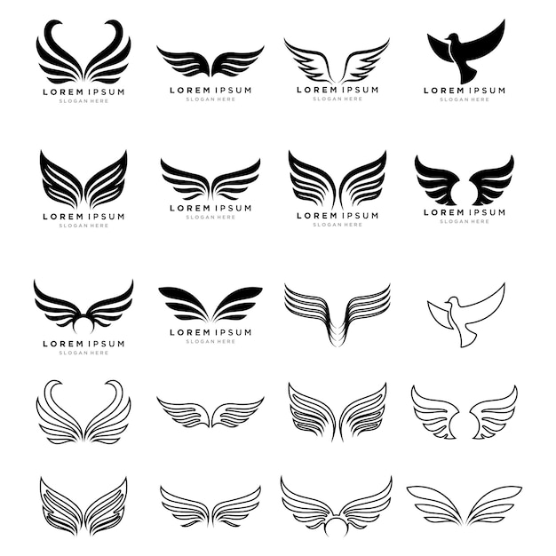 A stylized pair of wings in a black and white logo design