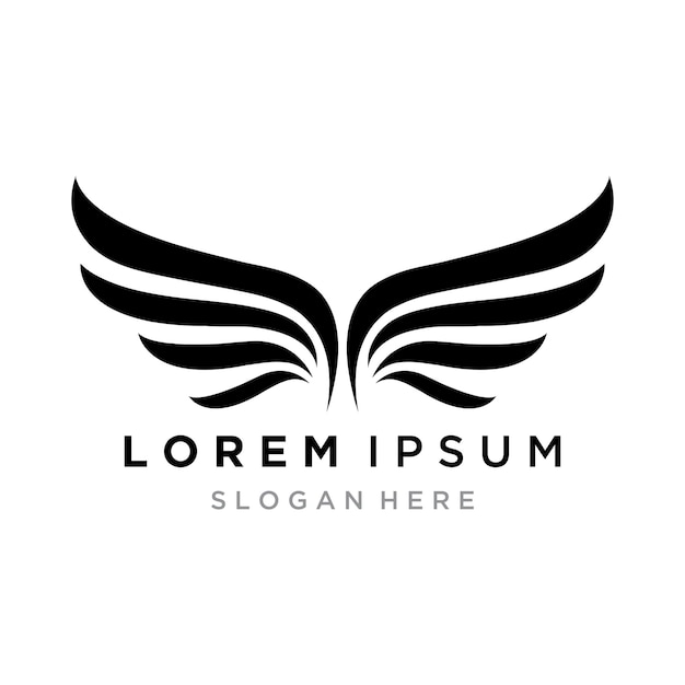 A stylized pair of wings in a black and white logo design