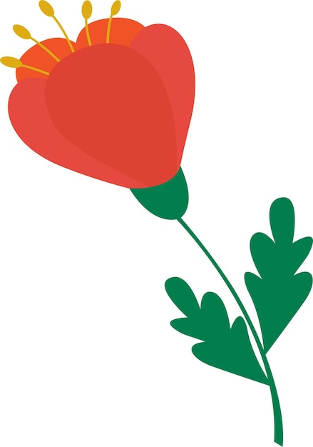 Stylized red flower highlighted on a white background Vector flower in cartoon style